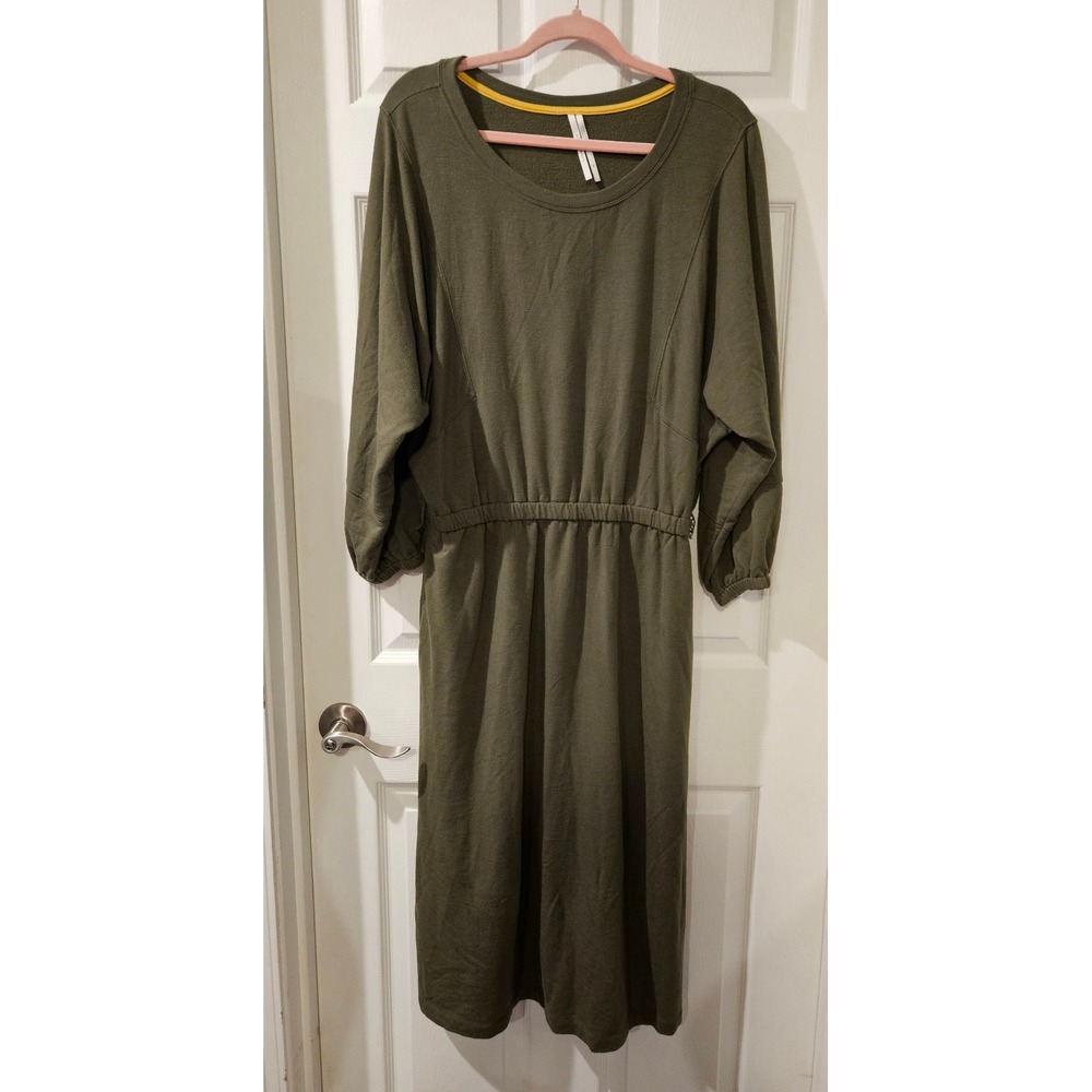 Anthropologie Thalia Midi Dress XL Olive Green Sweatshirt Belt Missing Pocket - Picture 2 of 6